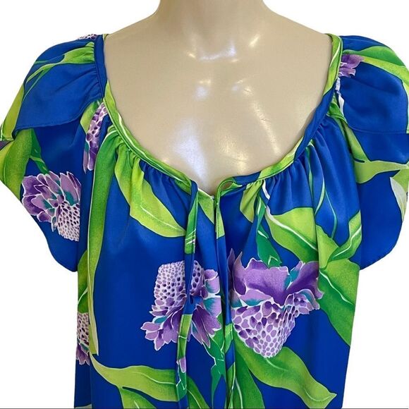 Vintage Hilo Hattie’s Hawaii Tulip Sleeve Poly MuuMuu Dress 🌺Released Hem🌺 - Picture 9 of 14